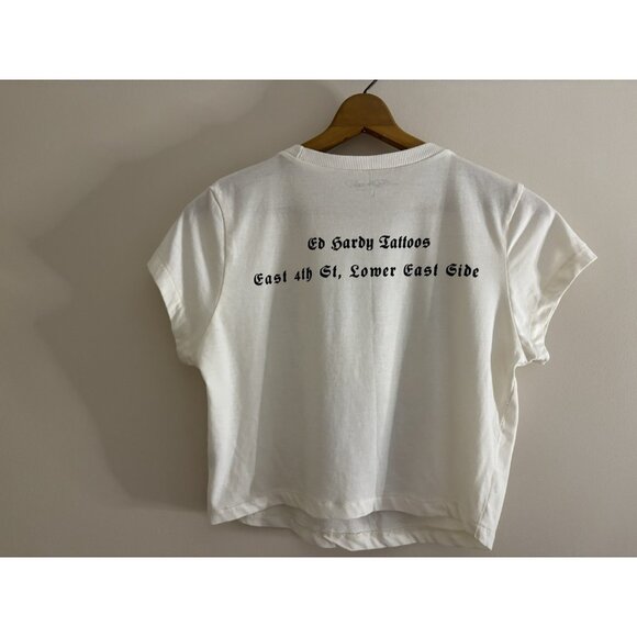 Ed Hardy Flame Skull Cropped Baby T-Shirt White Size Large 90s Sexy Tattoo - Picture 6 of 11